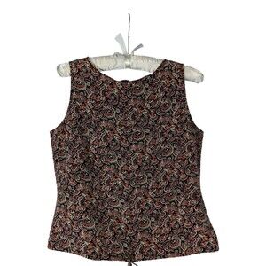 Vintage Merona Blouse M Women's Paisley Print Tie Hem Sleeveless Silk